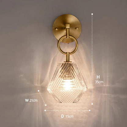 Elegant Hanging Fluted Glass Wall Light Pendant - Gold & Clear Glass