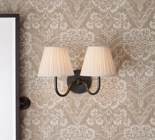Luxurious French Style Farmhouse Double Wall Light with Linen Shade - 2 Colours