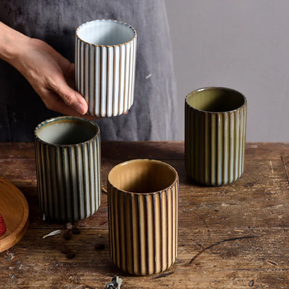 Sets of 2 & 4 Handmade Tall Retro Ripple Ceramic Mugs - 4 Colours