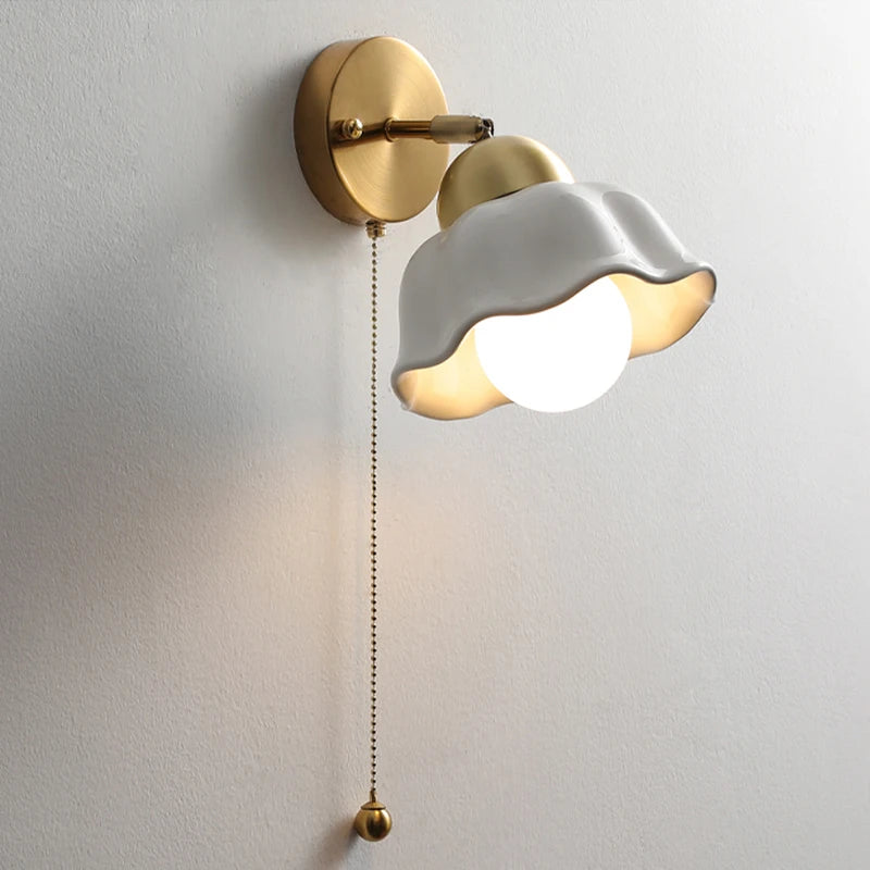 White Nordic Minimalist Scalloped LED Ceramic Wall Light - Flush & Hanging