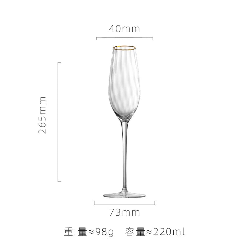 Set of 4 Sky Ripple Glass Wine & Champagne Glasses with Gold Edge - 5 Sizes
