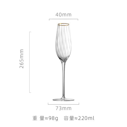 Set of 4 Sky Ripple Glass Wine & Champagne Glasses with Gold Edge - 5 Sizes
