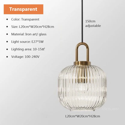 Luxurious Traditional Ribbed Holophane Pendant Light in 4 Shapes - Clear & White