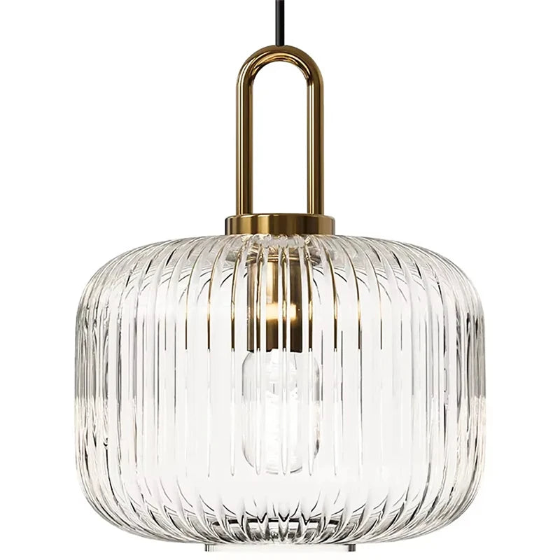 Luxurious Traditional Ribbed Holophane Pendant Light in 4 Shapes - Clear & White