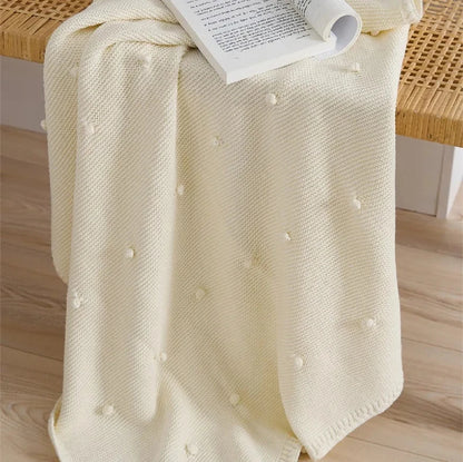 Knitted Cotton Swaddle Blanket for Baby with Knot Detail - Ivory, Beige, Pink, Grey & Baby Blue