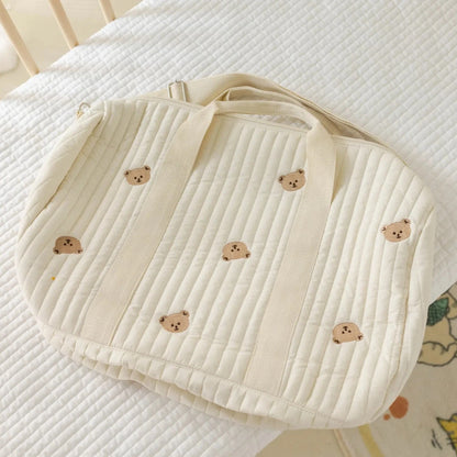 Large White Embroidery Baby Nappy Changing Washbag with Shoulder Strap - Bear, Bunny, Squirrel, Olive & Tulip