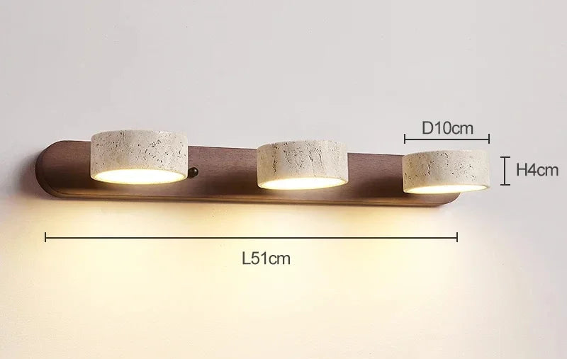 Wabi Sabi Travertine Round Rotating Mirror & Bathroom Wall Light - 3 Sizes