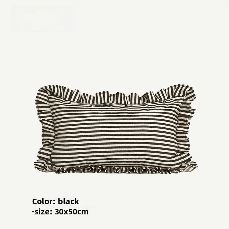 Soft Ruffled Pure Striped Cotton Cushion Covers with Frill Detail - 6 Colours
