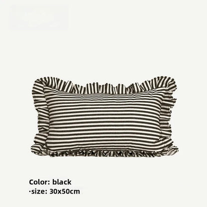 Soft Ruffled Pure Striped Cotton Cushion Covers with Frill Detail - 6 Colours