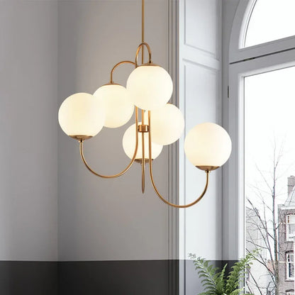 Modern Scandi Opal LED 6 Arms Glass Ball Pendant Chandelier