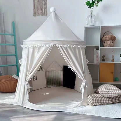 Round Plush Indoor & Outdoor Play Tent for Children - Beige, Grey & Pink