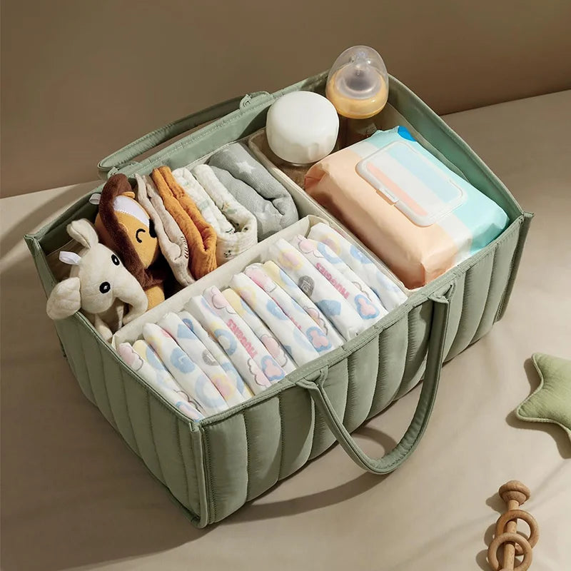 Multifunctional Cotton Nappy Caddy Storage Basket with Handles - Brown, Pink & Sage