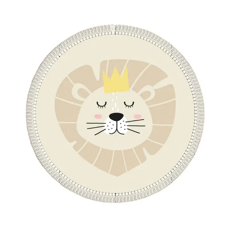 Light Beige Animal Playmat Children's Room Round Lion Rug - 3 Sizes