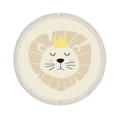 Light Beige Animal Playmat Children's Room Round Lion Rug - 3 Sizes