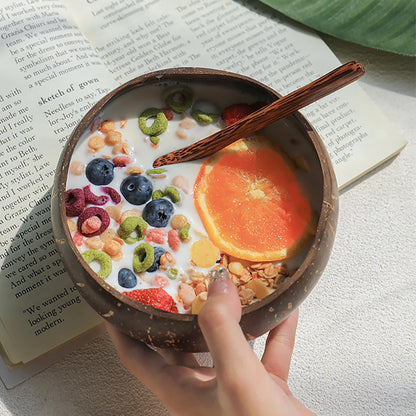 Set of 2 & 4 Eco Friendly Wooden Coconut Serving Bowls with Wooden Spoon - 3 Sizes