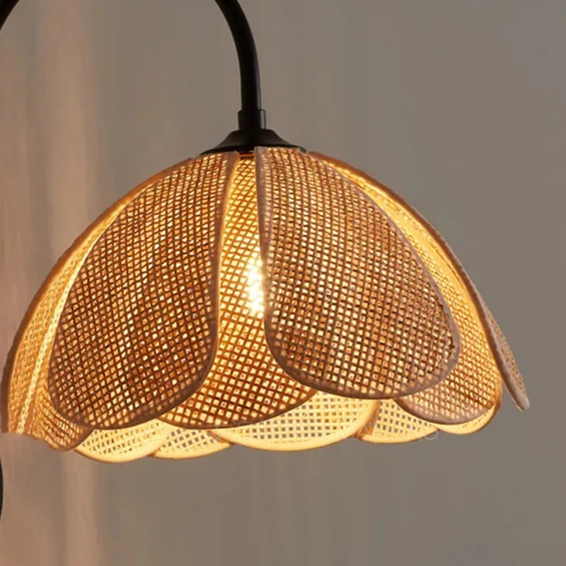 Natural Wabi Sabi Petal Japanese Inspired Rattan Wall Light