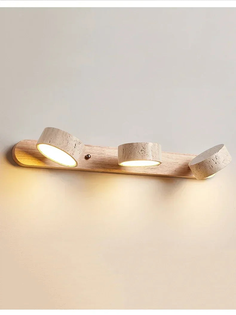 Wabi Sabi Travertine Round Rotating Mirror & Bathroom Wall Light - 3 Sizes