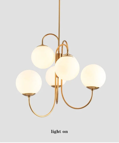 Modern Scandi Opal LED 6 Arms Glass Ball Pendant Chandelier