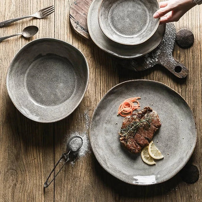 Grey Rustic Ceramic Nordic Tableware Plates & Bowls - Various Sizes