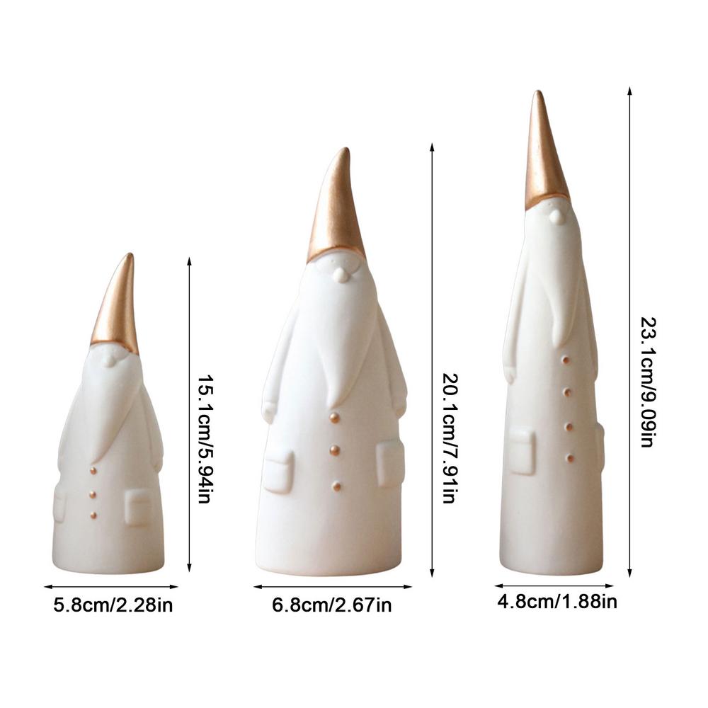 Set of 3 Decorative White & Gold Ceramic Santa Figurines