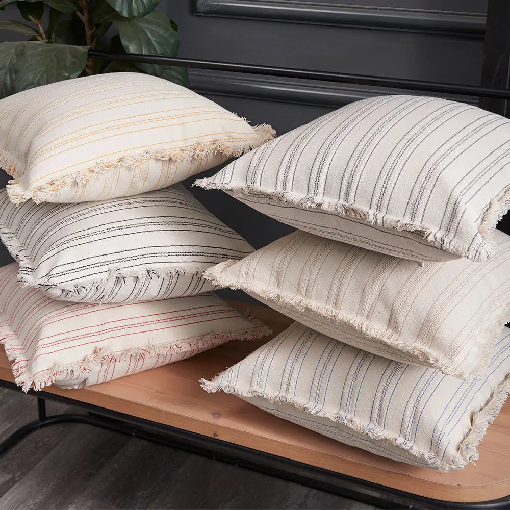 Decorative Nordic Striped Jacquard Cotton Cushion Covers With Frill Detail - 5 Colours