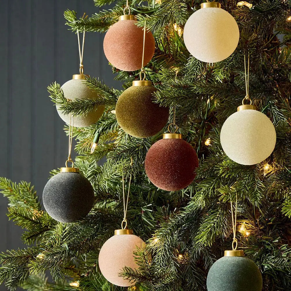 Set of 9 Luxurious Shatterproof Mixed Colour Velvet Christmas Tree Baubles 8cm