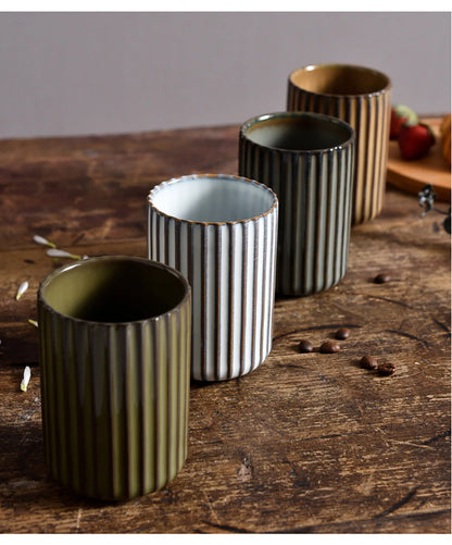 Sets of 2 & 4 Handmade Tall Retro Ripple Ceramic Mugs - 4 Colours