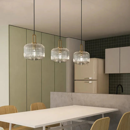 Luxurious Traditional Ribbed Holophane Pendant Light in 4 Shapes - Clear & White