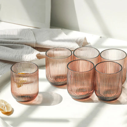 Set of 6 Luxury Ripple Drinking Glasses - Clear, Sage & Blush