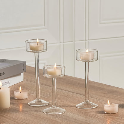 Modern Hand-Blown Tea Light Candle Holders Set - 3 Sizes