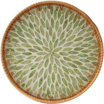 Natural Rattan Serving Tray with Decorative Stones - 5 Variants