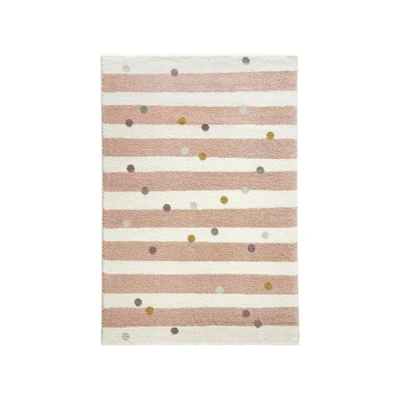 Striped Soft Rectangular White Play Mat For Children's Room with Colourful Dot Detail - 5 Sizes