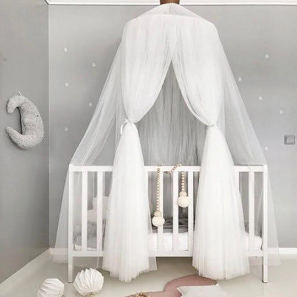 Kids Tulle Bed Canopy with Star Decoration - White, Beige, Pink, Grey, Blue & Purple