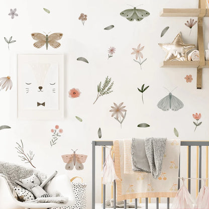 Playful Watercolour Wonders Wall Stickers: Hand Drawn Butterflies & Flowers