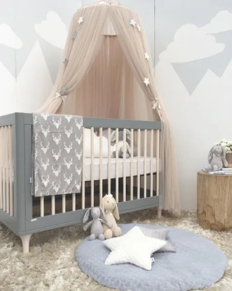 Lilly Lula Kids Tulle Bed Canopy with Star Decoration White Beige Pink Grey Blue Purple