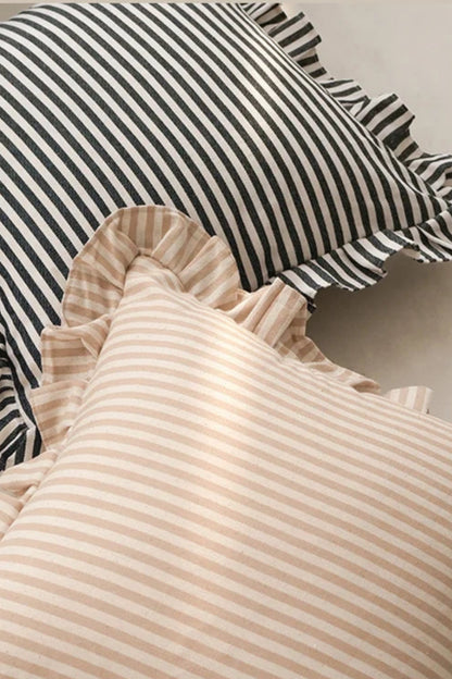 Soft Ruffled Pure Striped Cotton Cushion Covers with Frill Detail - 6 Colours