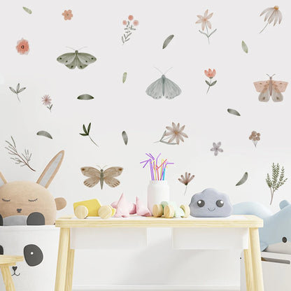 Playful Watercolour Wonders Wall Stickers: Hand Drawn Butterflies & Flowers