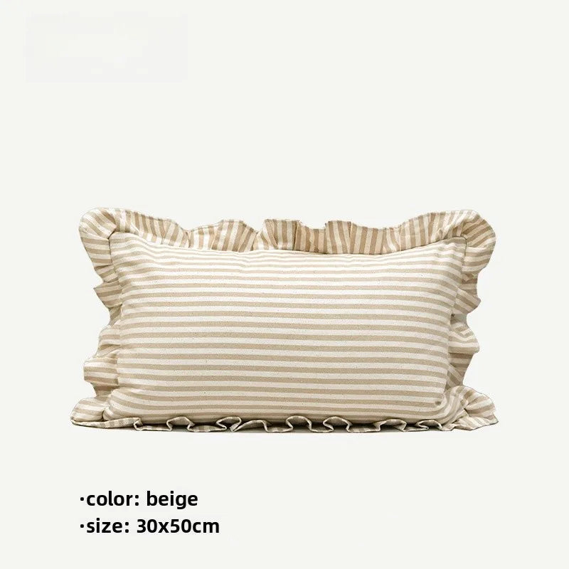 Soft Ruffled Pure Striped Cotton Cushion Covers with Frill Detail - 6 Colours