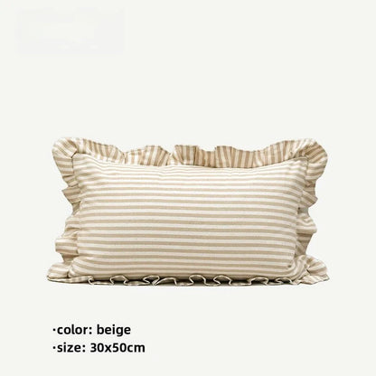 Soft Ruffled Pure Striped Cotton Cushion Covers with Frill Detail - 6 Colours
