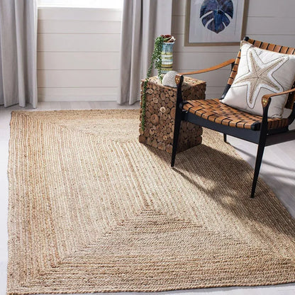 Thick Hand Knitted Framing Brown Rectangular Natural Rustic Jute Rug  - Various Sizes