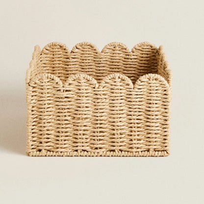 Natural Scallop Woven Wicker Storage Basket - 3 Sizes