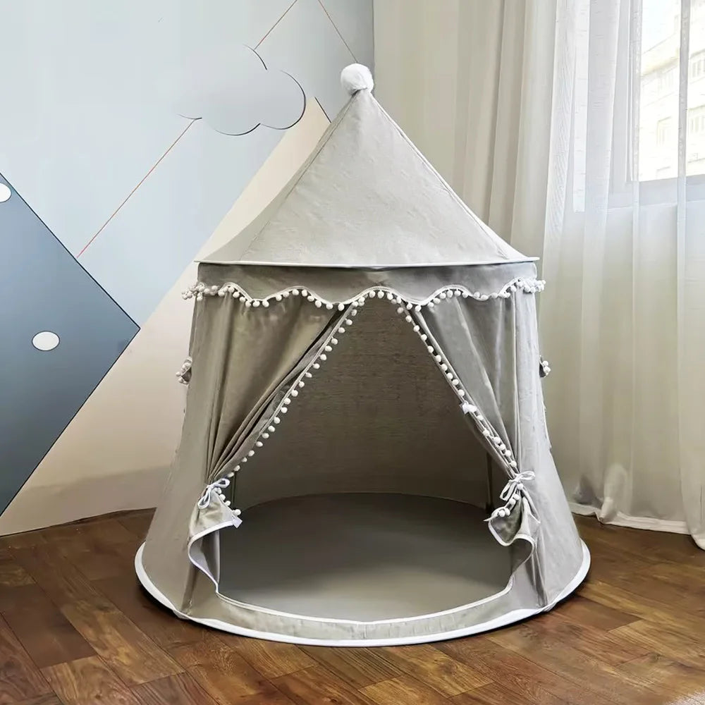 Round Plush Indoor & Outdoor Play Tent for Children - Beige, Grey & Pink