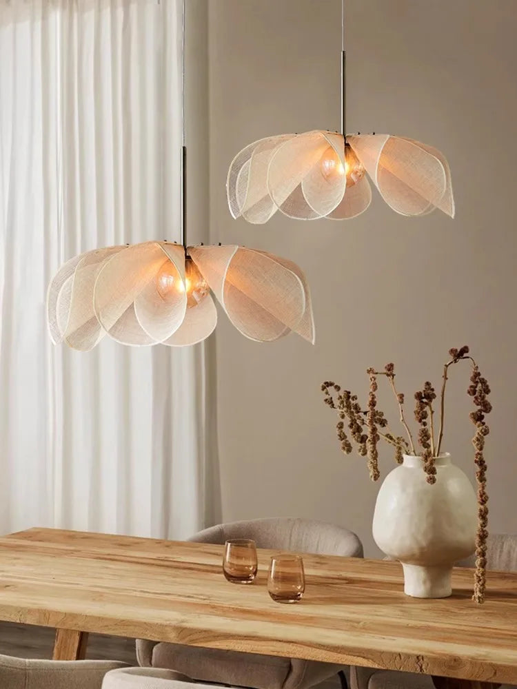 Modern Wabi Sabi Natural Plant Fabric Cord Pendant Chandelier - 3 Sizes