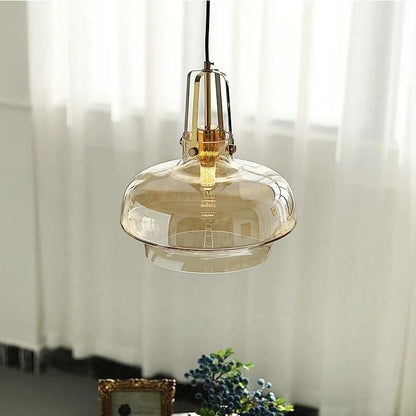 Postmodern Hanging Glass Pendant Light with Gold Details- Grey, Amber & Clear