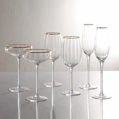 Set of 4 Sky Ripple Glass Wine & Champagne Glasses with Gold Edge - 5 Sizes