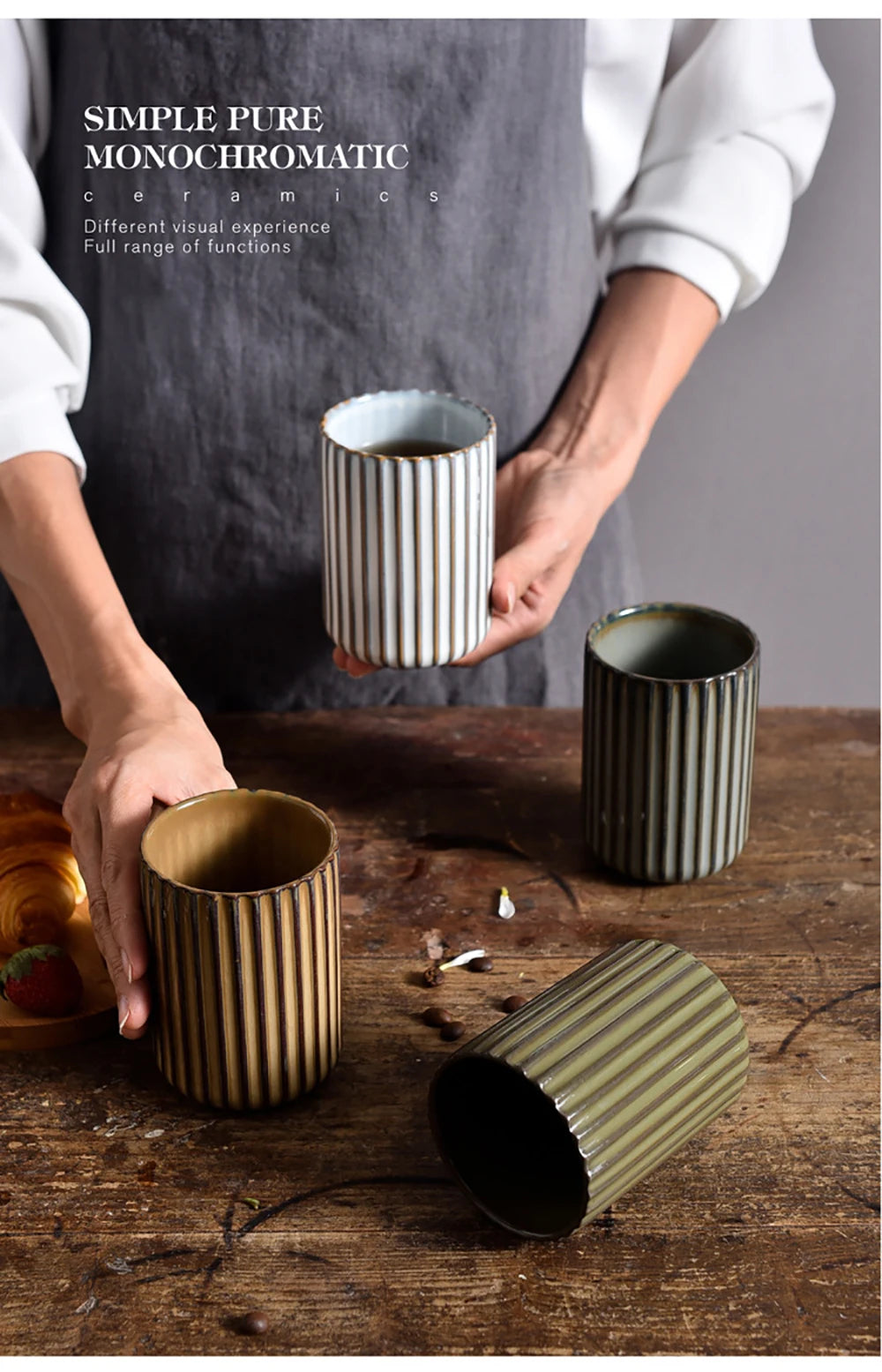 Sets of 2 & 4 Handmade Tall Retro Ripple Ceramic Mugs - 4 Colours