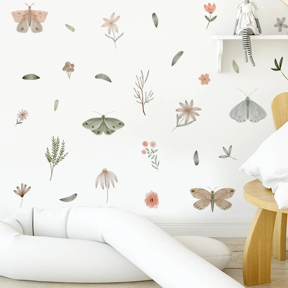 Playful Watercolour Wonders Wall Stickers: Hand Drawn Butterflies & Flowers