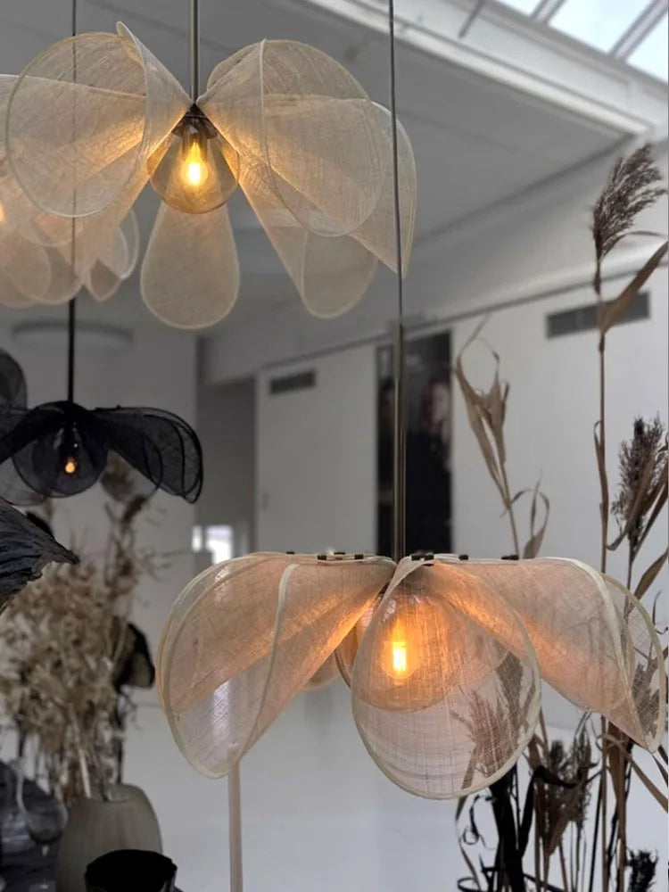 Modern Wabi Sabi Natural Plant Fabric Cord Pendant Chandelier - 3 Sizes