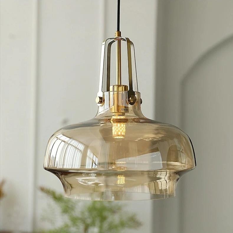 Postmodern Hanging Glass Pendant Light with Gold Details- Grey, Amber & Clear