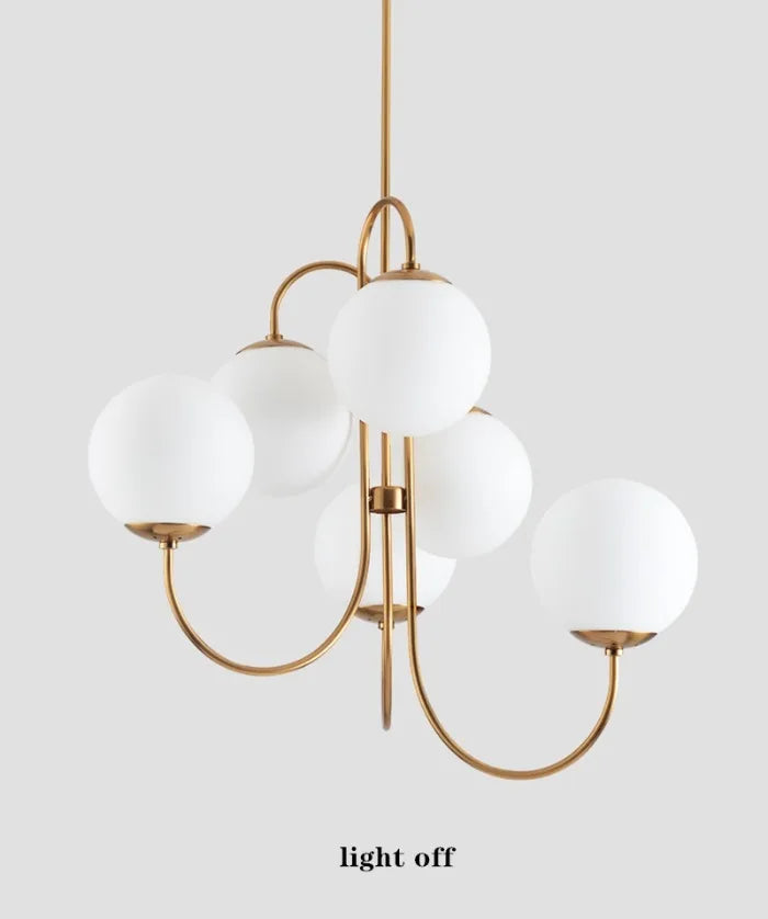 Modern Scandi Opal LED 6 Arms Glass Ball Pendant Chandelier